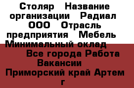 Столяр › Название организации ­ Радиал, ООО › Отрасль предприятия ­ Мебель › Минимальный оклад ­ 30 000 - Все города Работа » Вакансии   . Приморский край,Артем г.